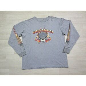 VTG Harley Davidson Long Sleeve Skull & Flames T-Shirt Size (XL) Y2K Motorcycle